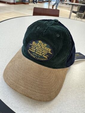 Polo Ralph Lauren Ball Hat Cap Corduroy / Suede Bill Leather Strap Multicolor